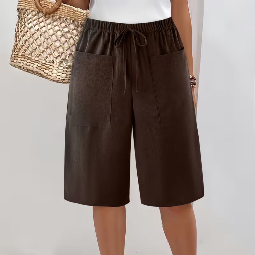 Pantaloni bermuda donna con tasche grandi e cordino regolabile