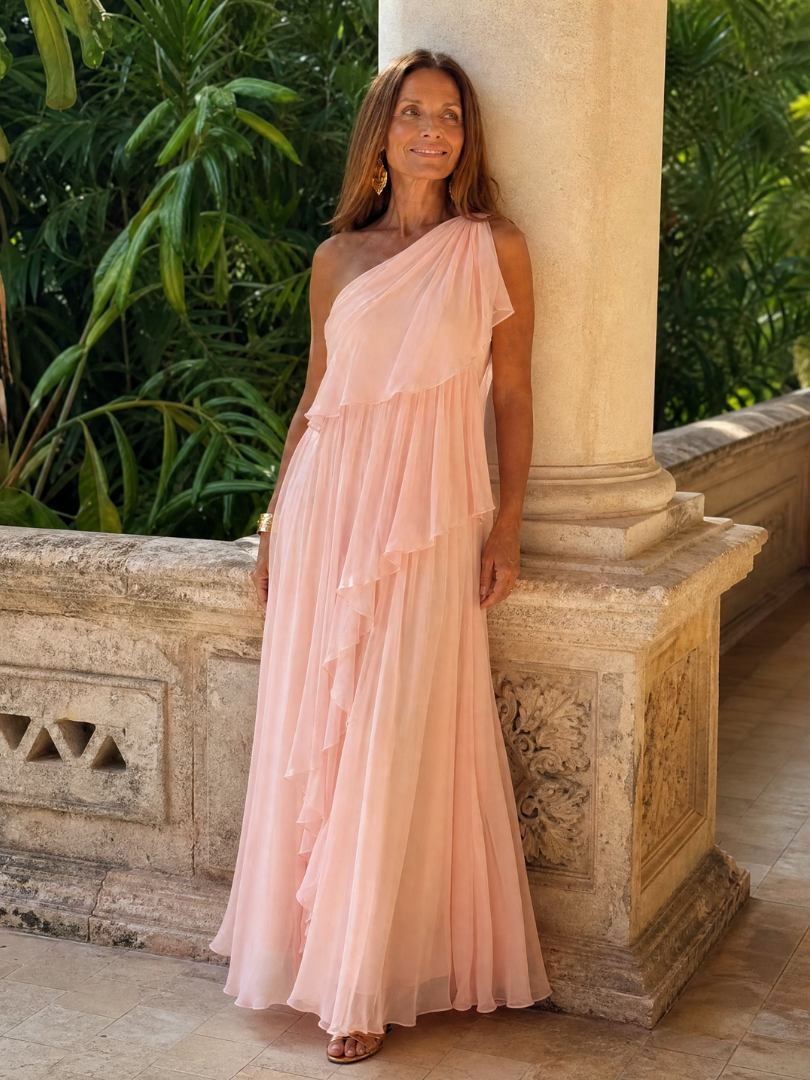 Abito donna maxi monospalla con volant