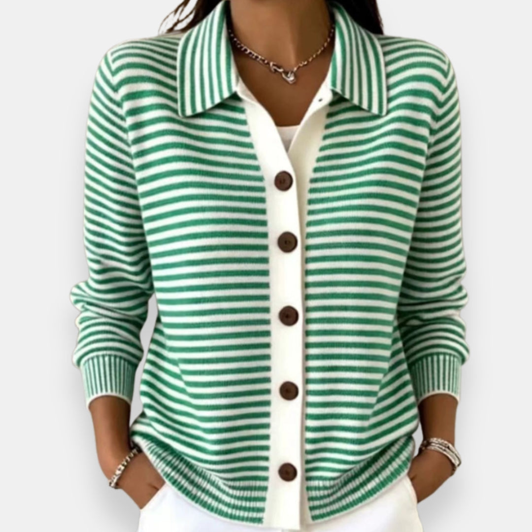 Cardigan donna a righe con bottoni e colletto classico