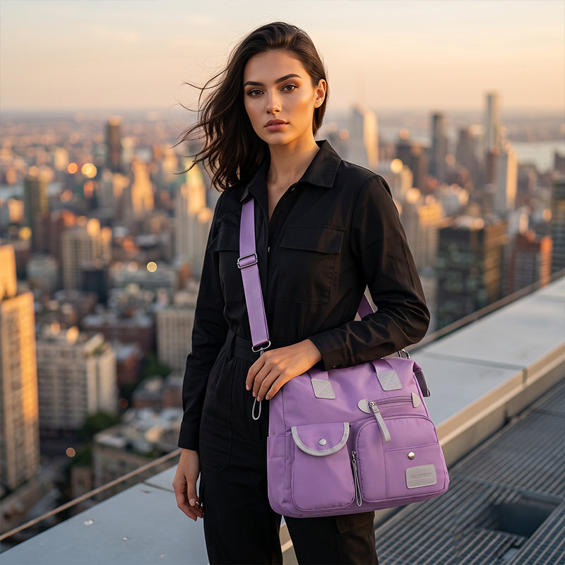 Borsa tote donna grande impermeabile in nylon con tasche
