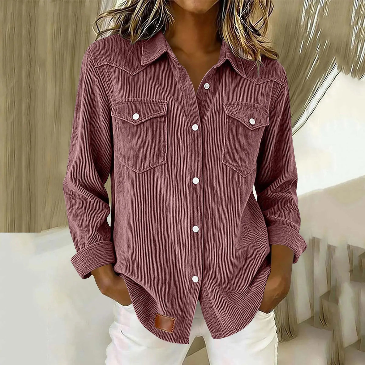 Camicia donna in velluto a coste con bottoni e tasche