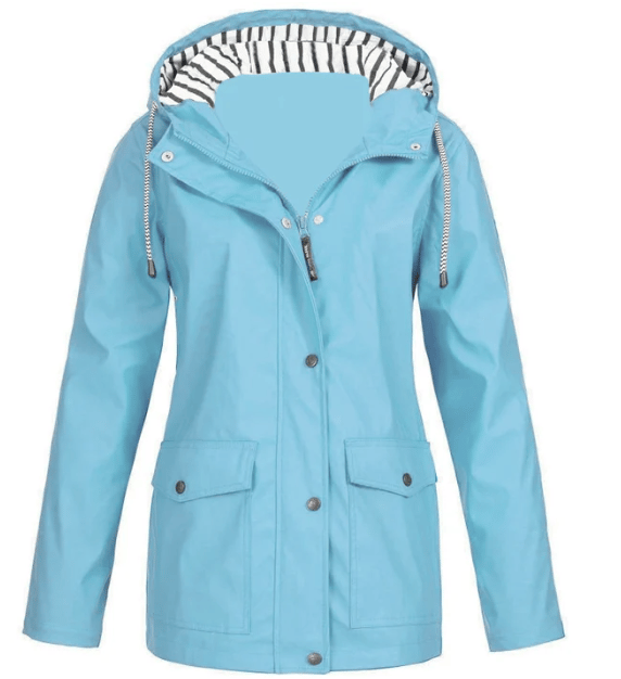 Giacca impermeabile donna con cappuccio e tasche frontali