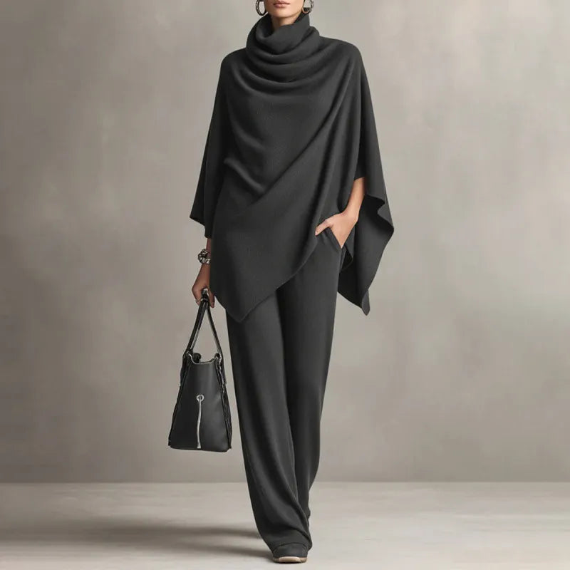 Completo donna fluido con top drappeggiato e pantaloni larghi