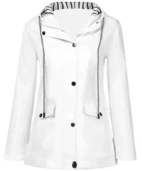 Giacca impermeabile donna con cappuccio e tasche frontali