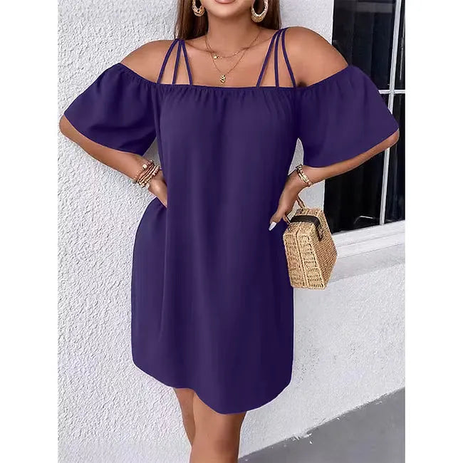 Vestito mini donna con spalle scoperte e spalline sottili