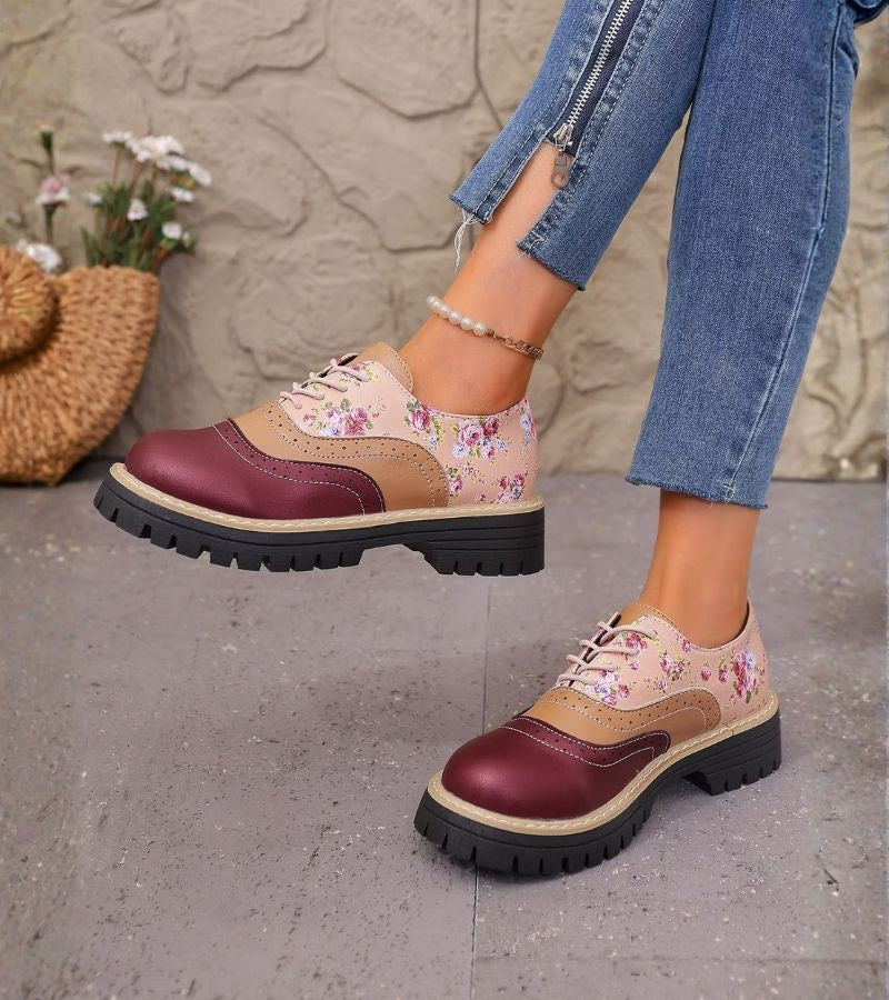 Scarpe Oxford donna floreali con suola platform e lacci