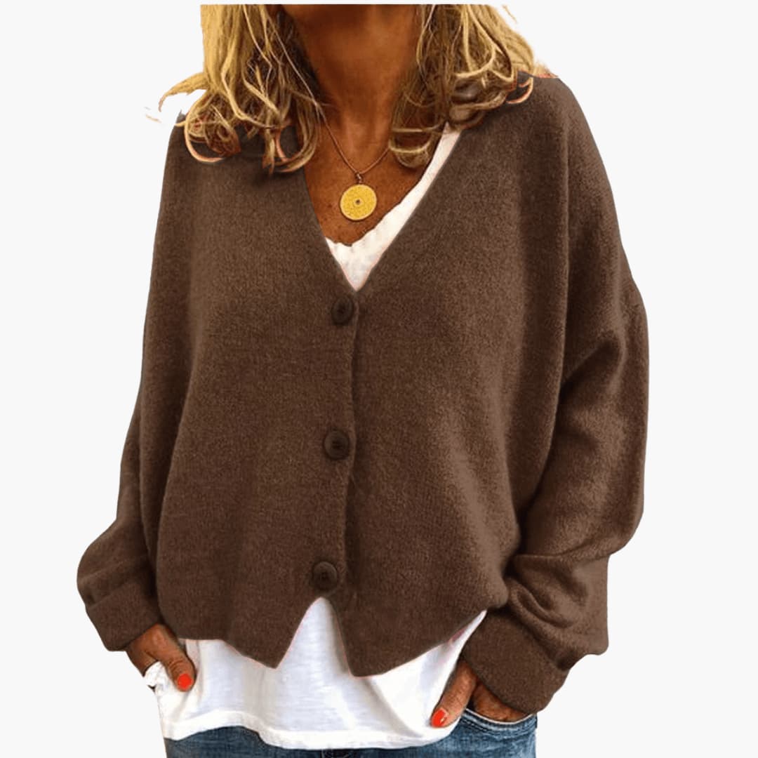 Cardigan donna in maglia con bottoni e vestibilità casual