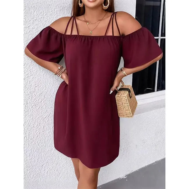Vestito mini donna con spalle scoperte e spalline sottili
