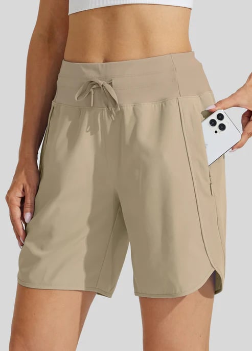 Shorts sportivi donna a vita alta con cordino e tasche