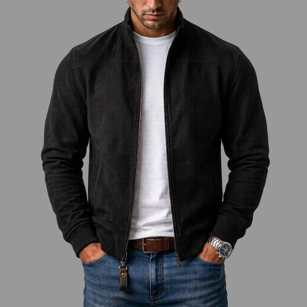 Giacca uomo effetto scamosciato con zip e collo alto