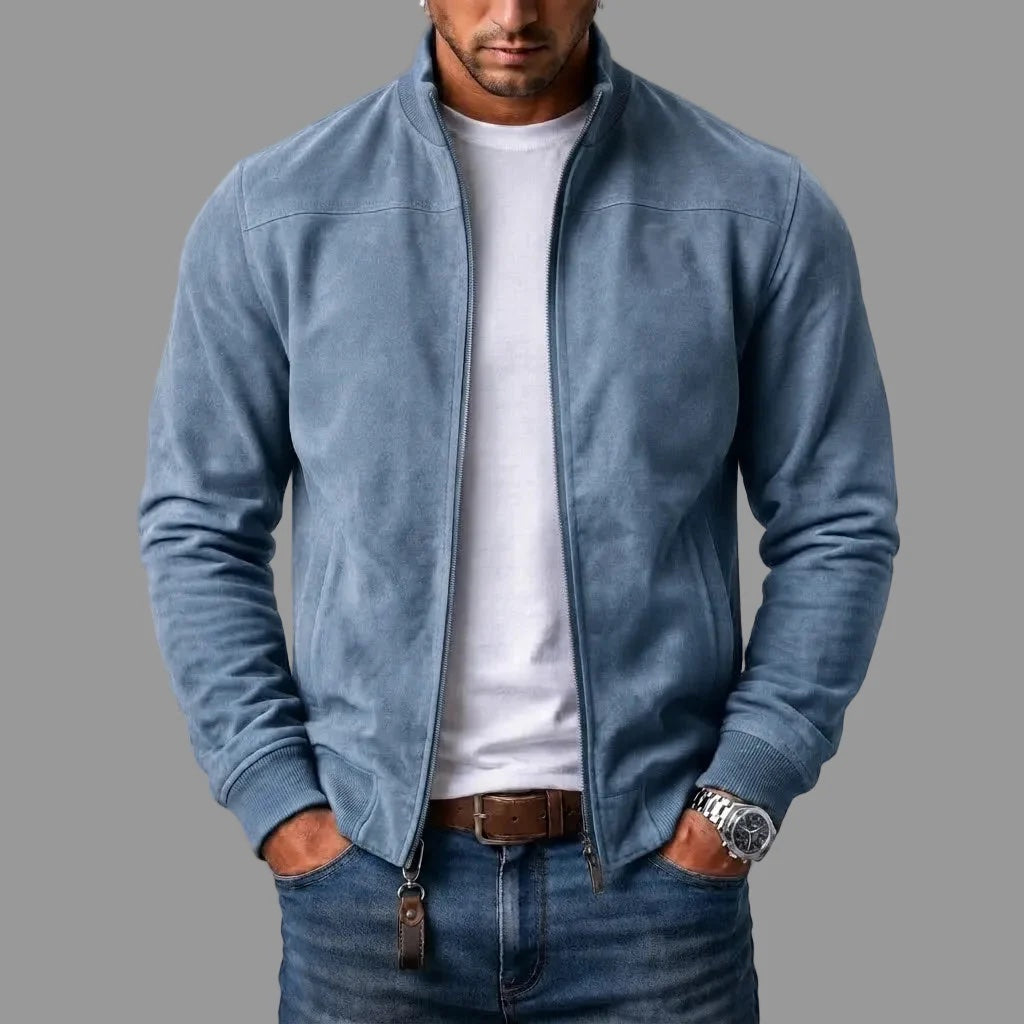 Giacca uomo effetto scamosciato con zip e collo alto