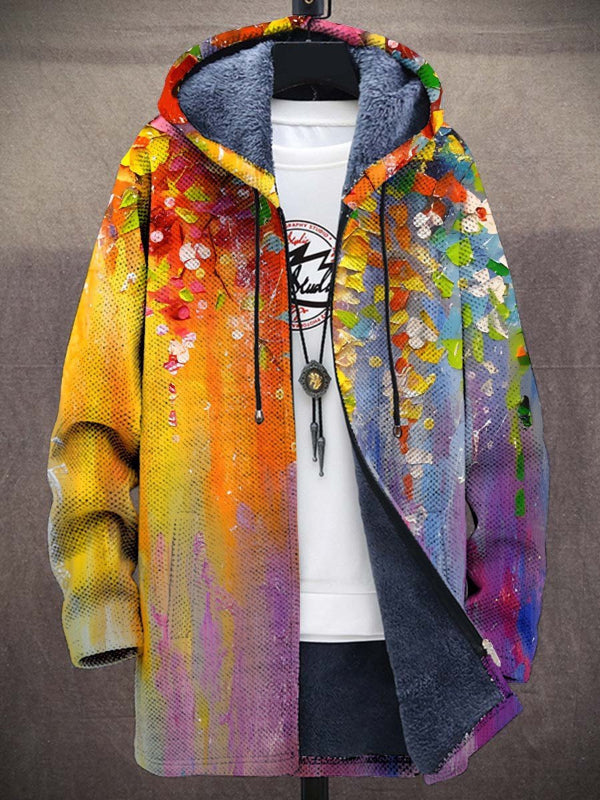 Cardigan donna artistico con cappuccio e stampa multicolore