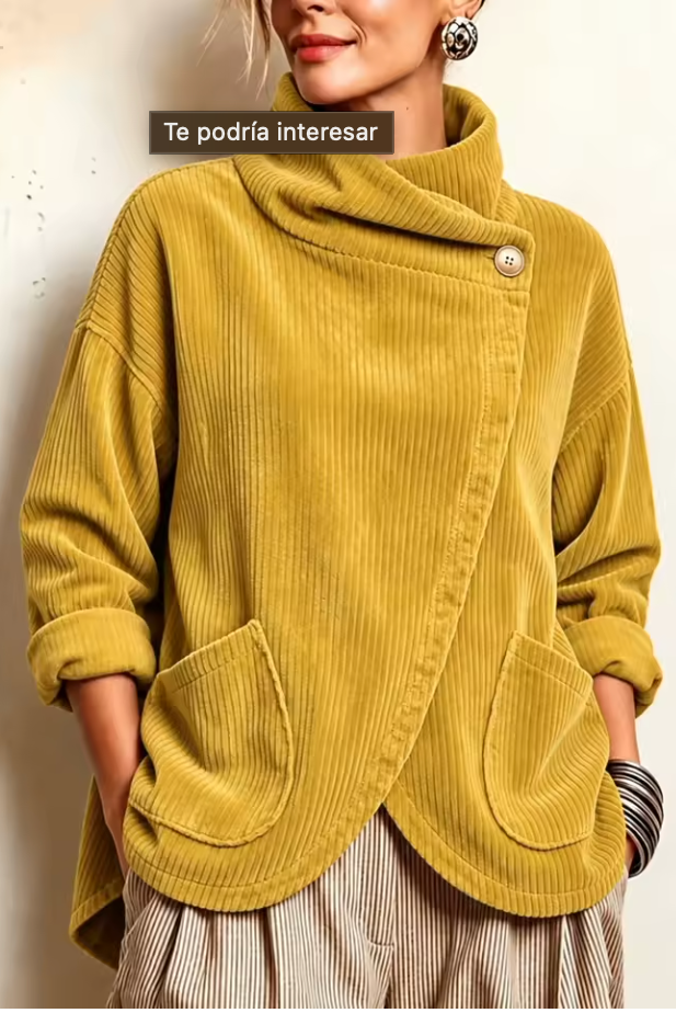 Maglione donna in velluto a coste con collo alto asimmetrico