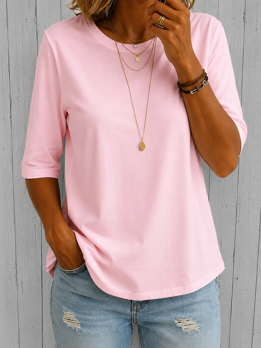T-shirt da donna in poliestere con maniche a tre quarti