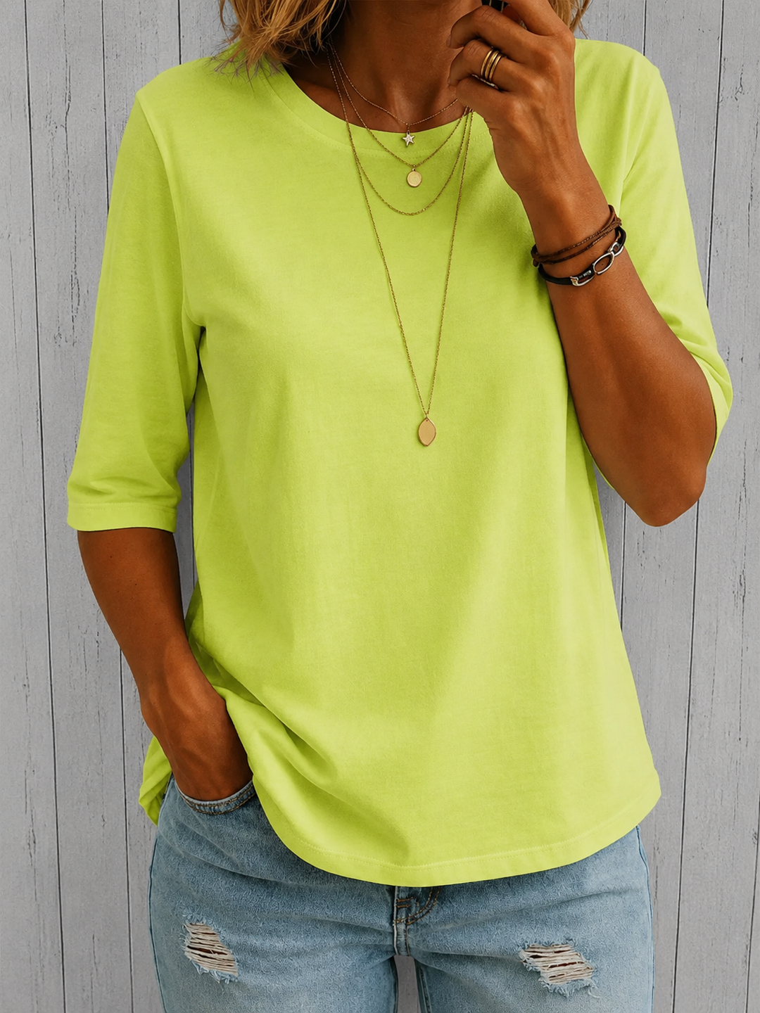 T-shirt da donna in poliestere con maniche a tre quarti