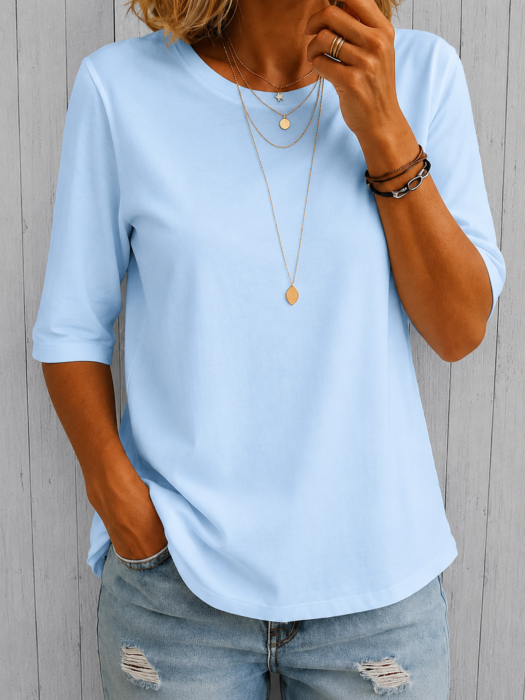 T-shirt da donna in poliestere con maniche a tre quarti
