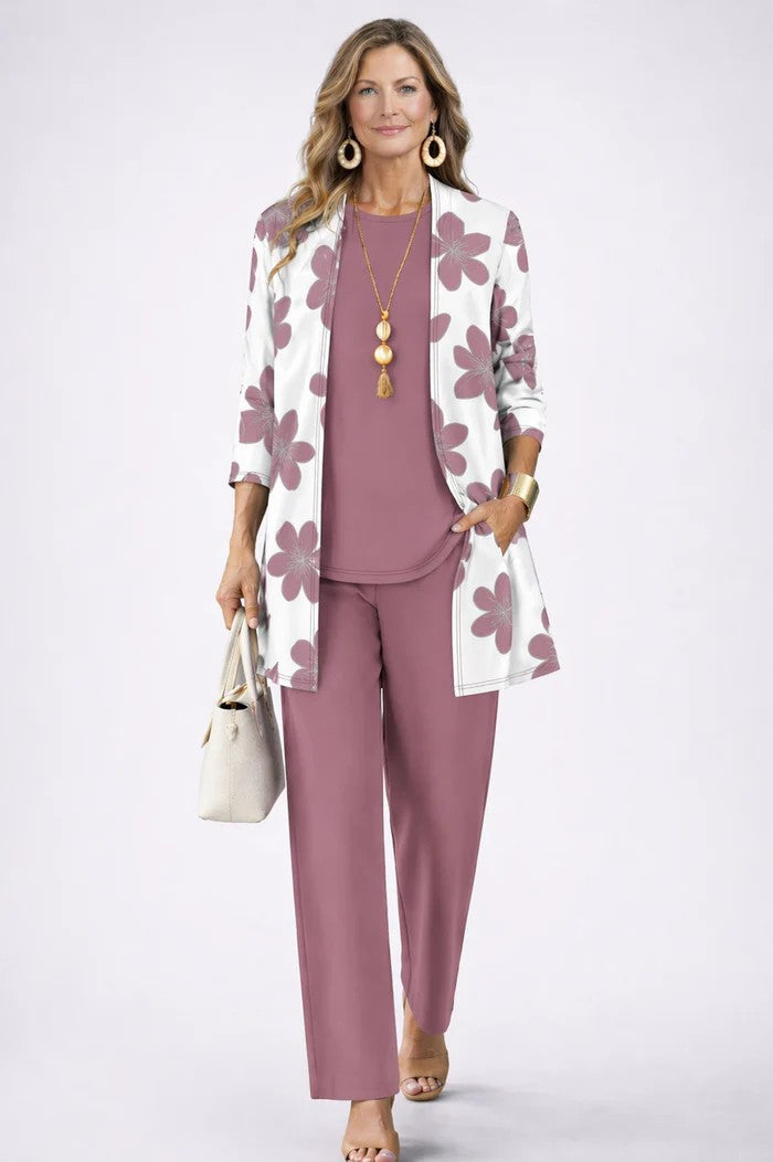 Completo donna tre pezzi con cardigan stampato