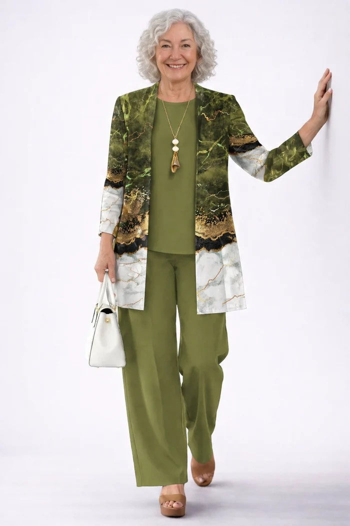 Completo donna tre pezzi con cardigan stampato