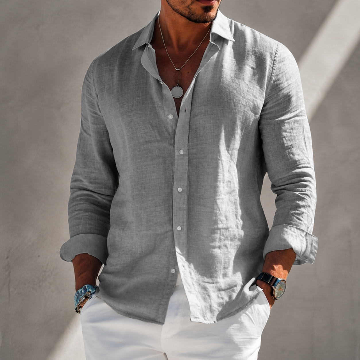 Camicia uomo estiva in cotone poliestere con bottoni