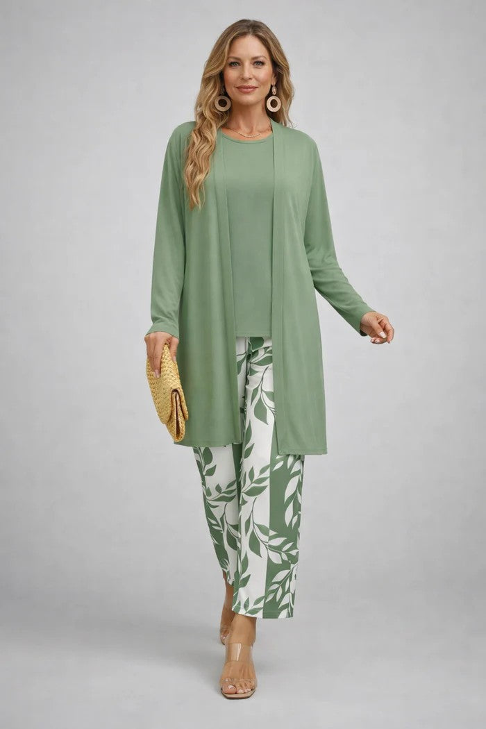 Completo donna tre pezzi con cardigan stampato