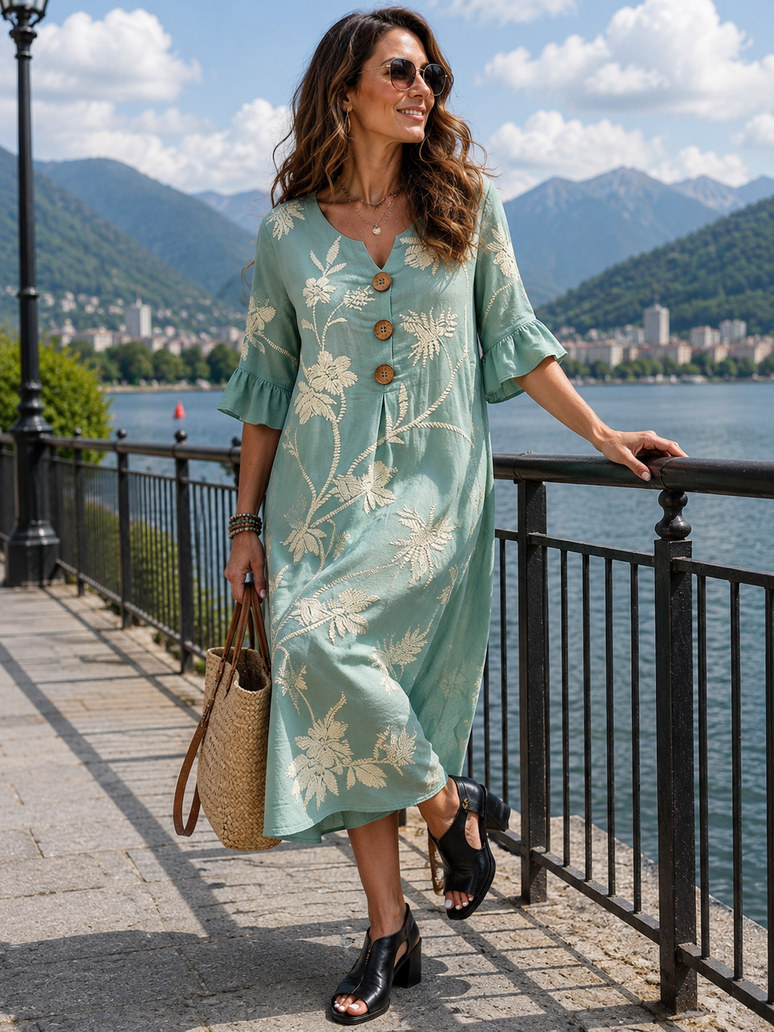 Abito donna in cotone floreale con maniche 3/4
