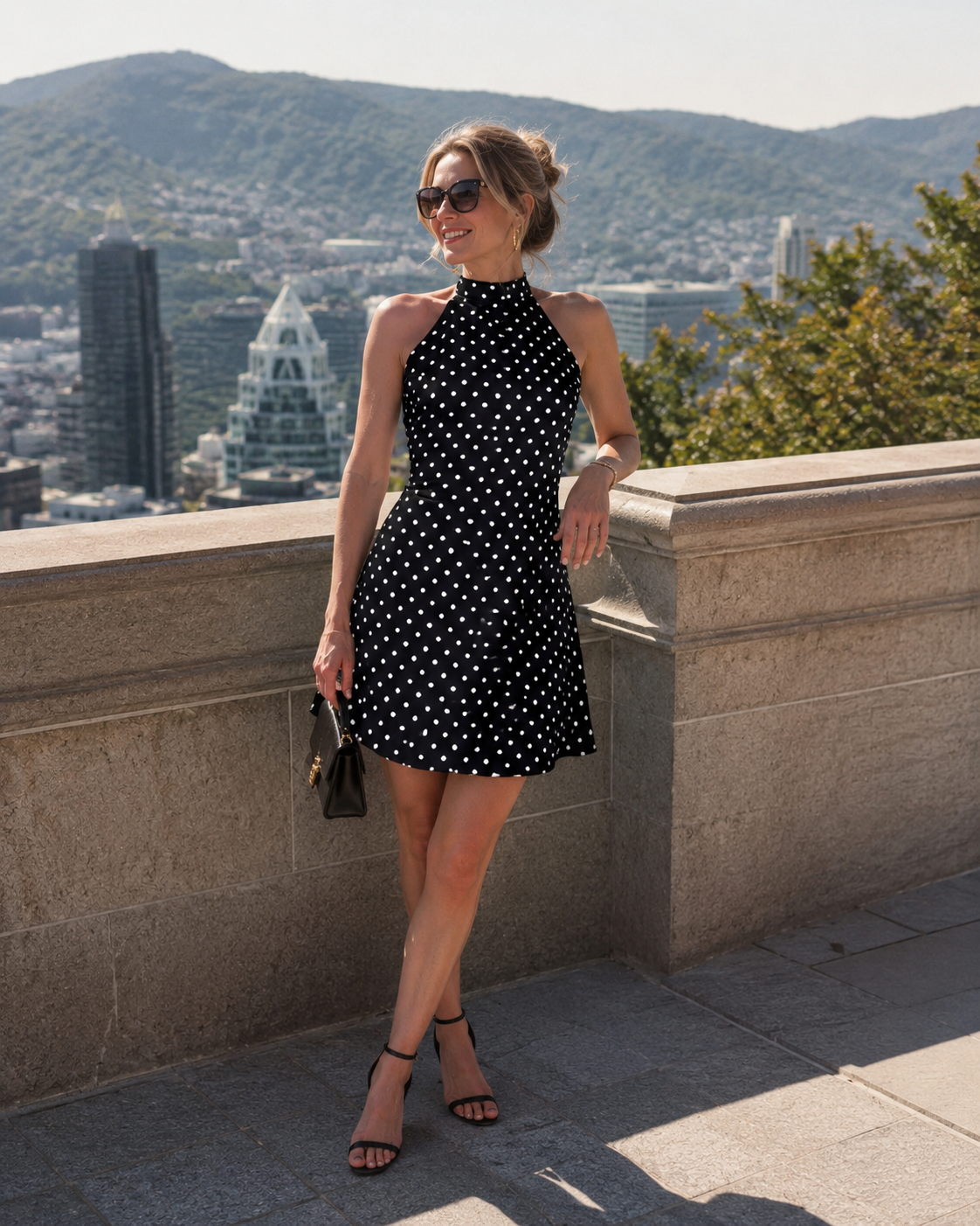 Mini abito donna a pois con scollo all’americana