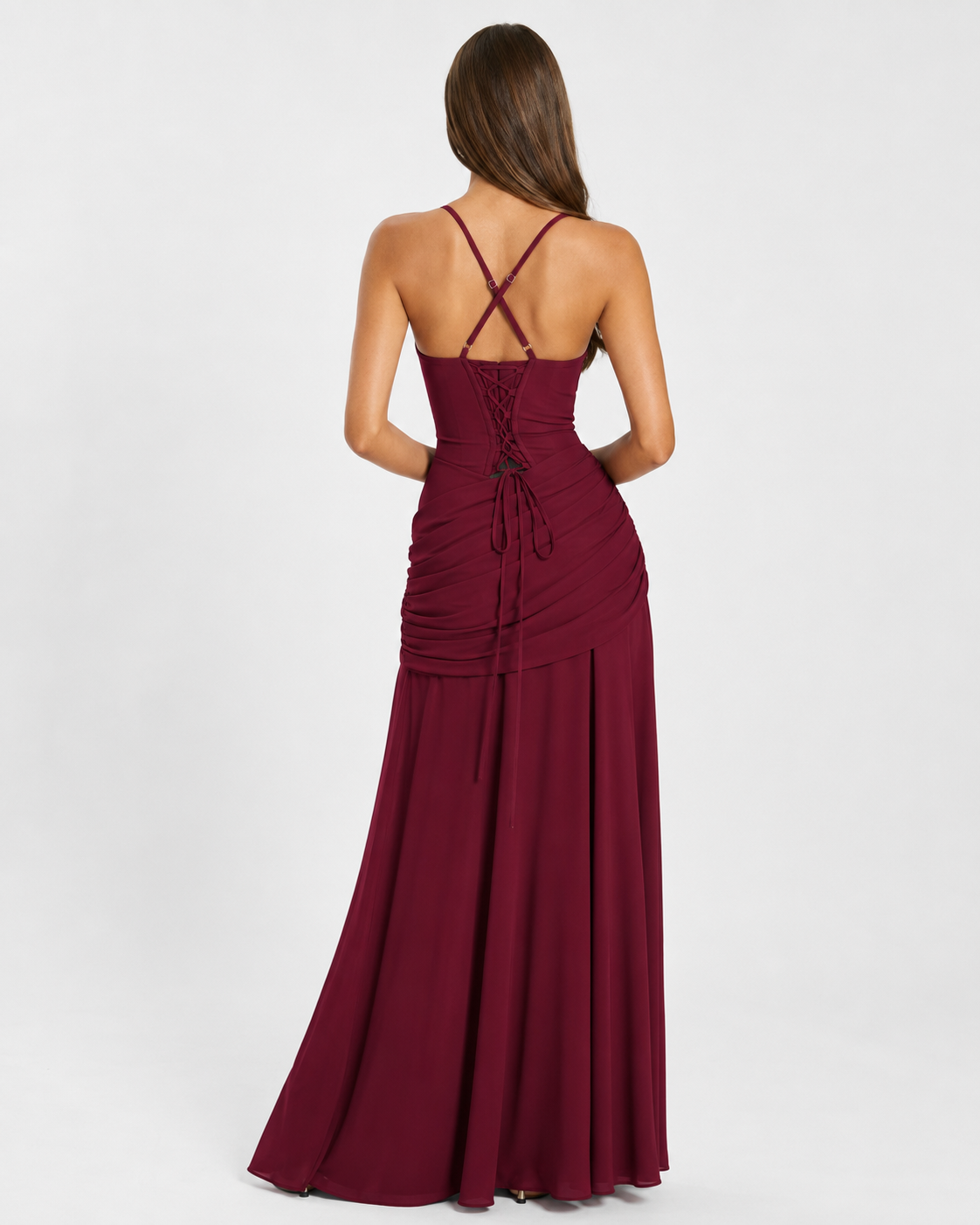 Abito maxi donna elegante con scollo quadrato e drappeggio