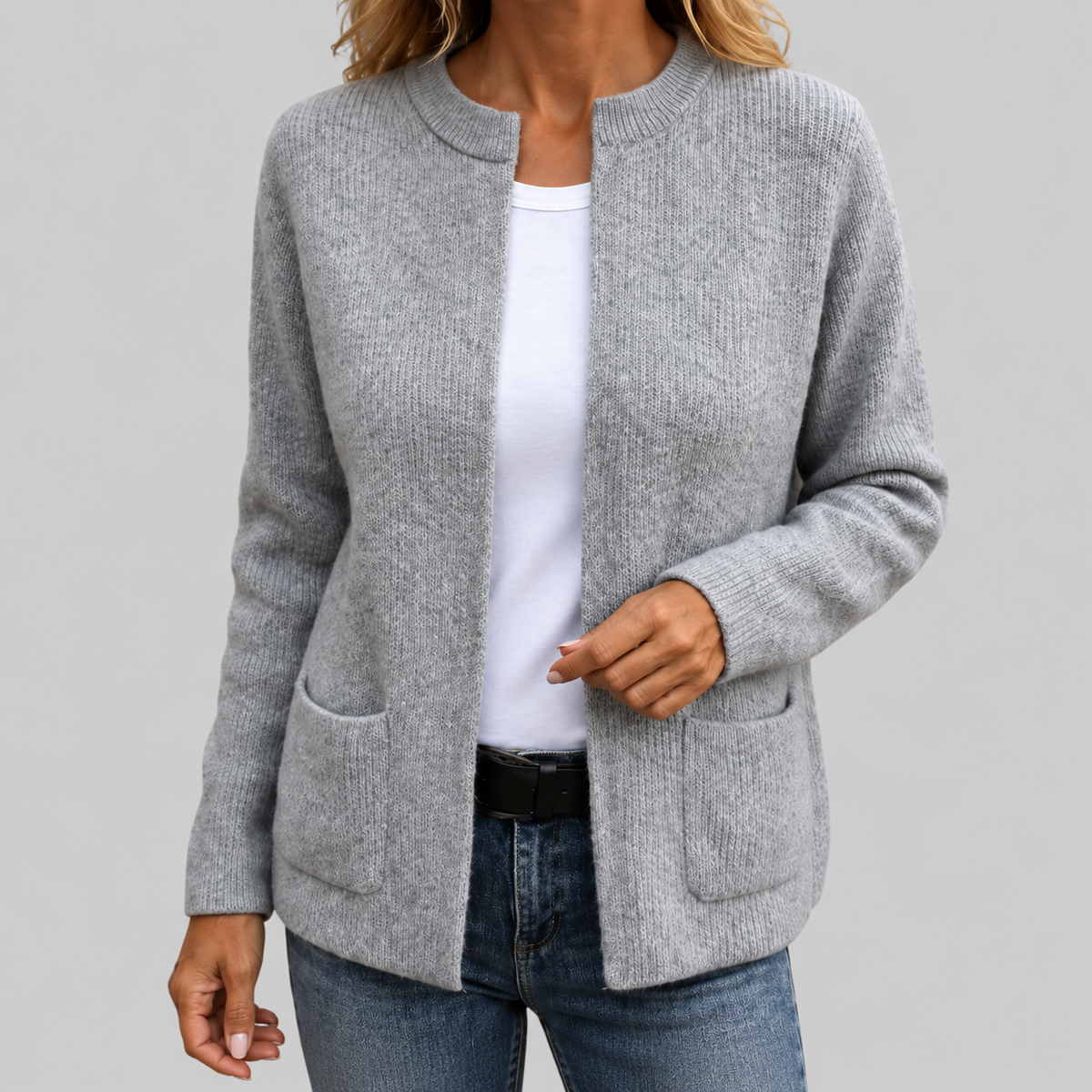 Cardigan donna in maglia a coste con zip e tasche