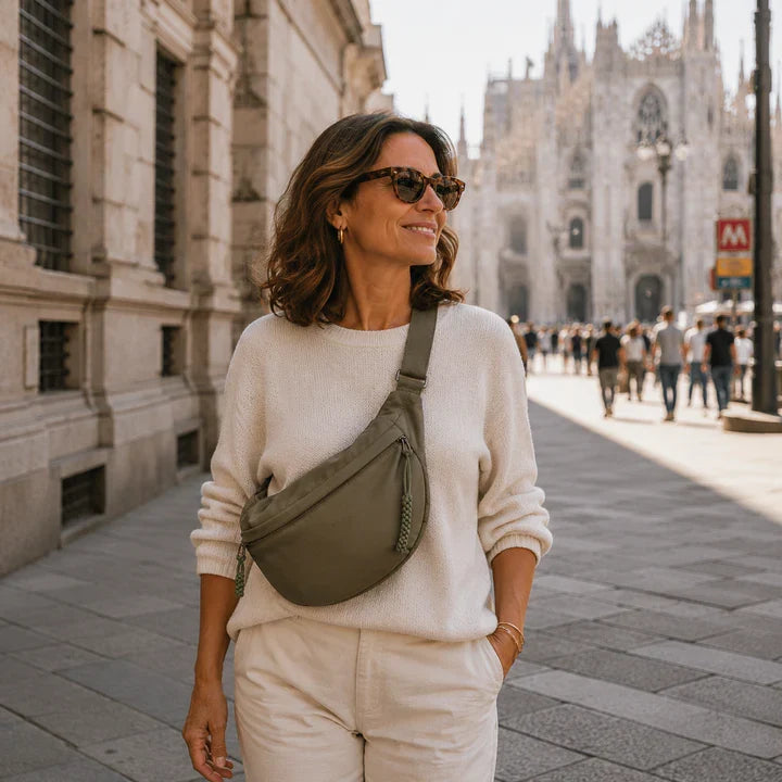 Borsa a tracolla donna in nylon con tasche zip
