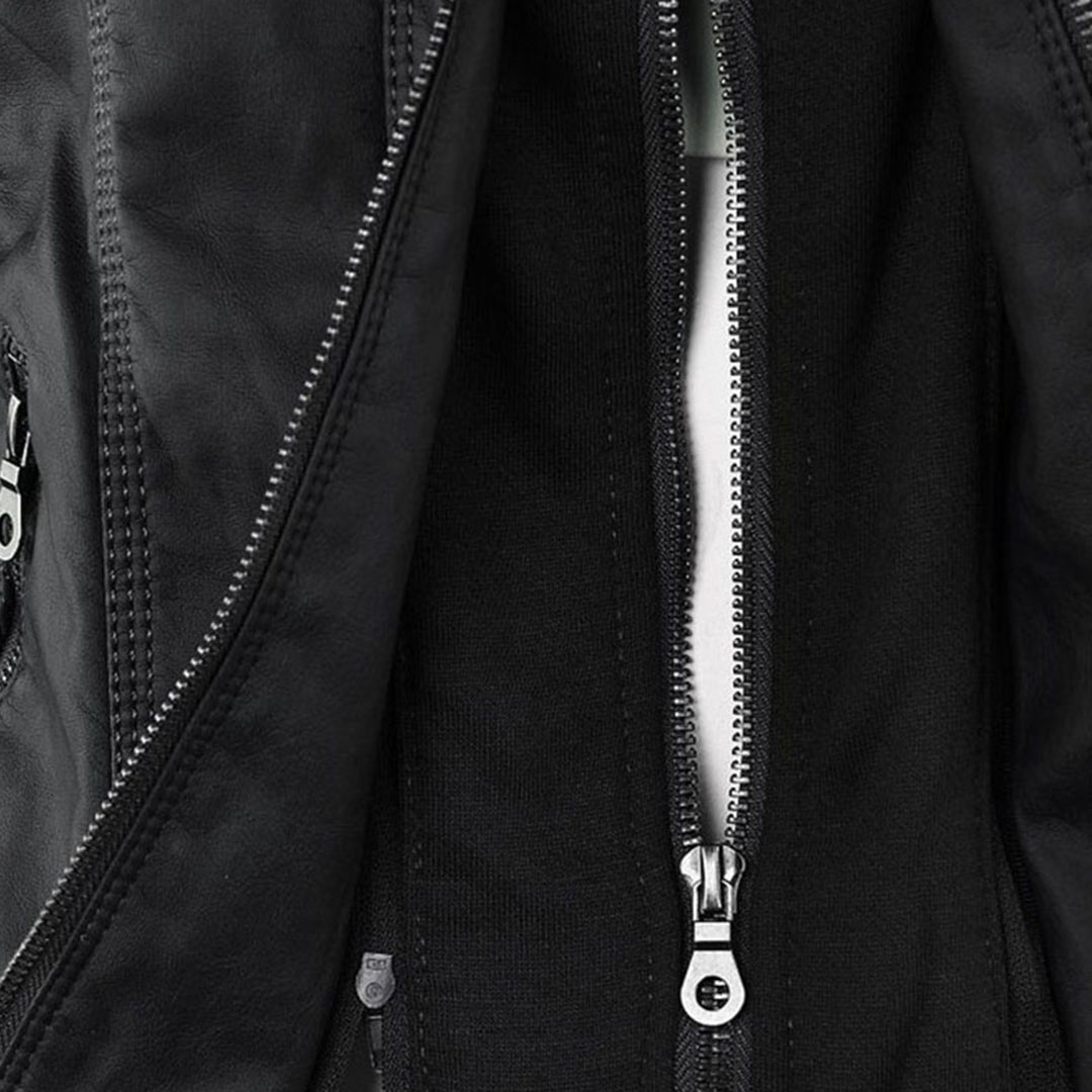 Giacca donna con cappuccio, zip e dettagli stile biker