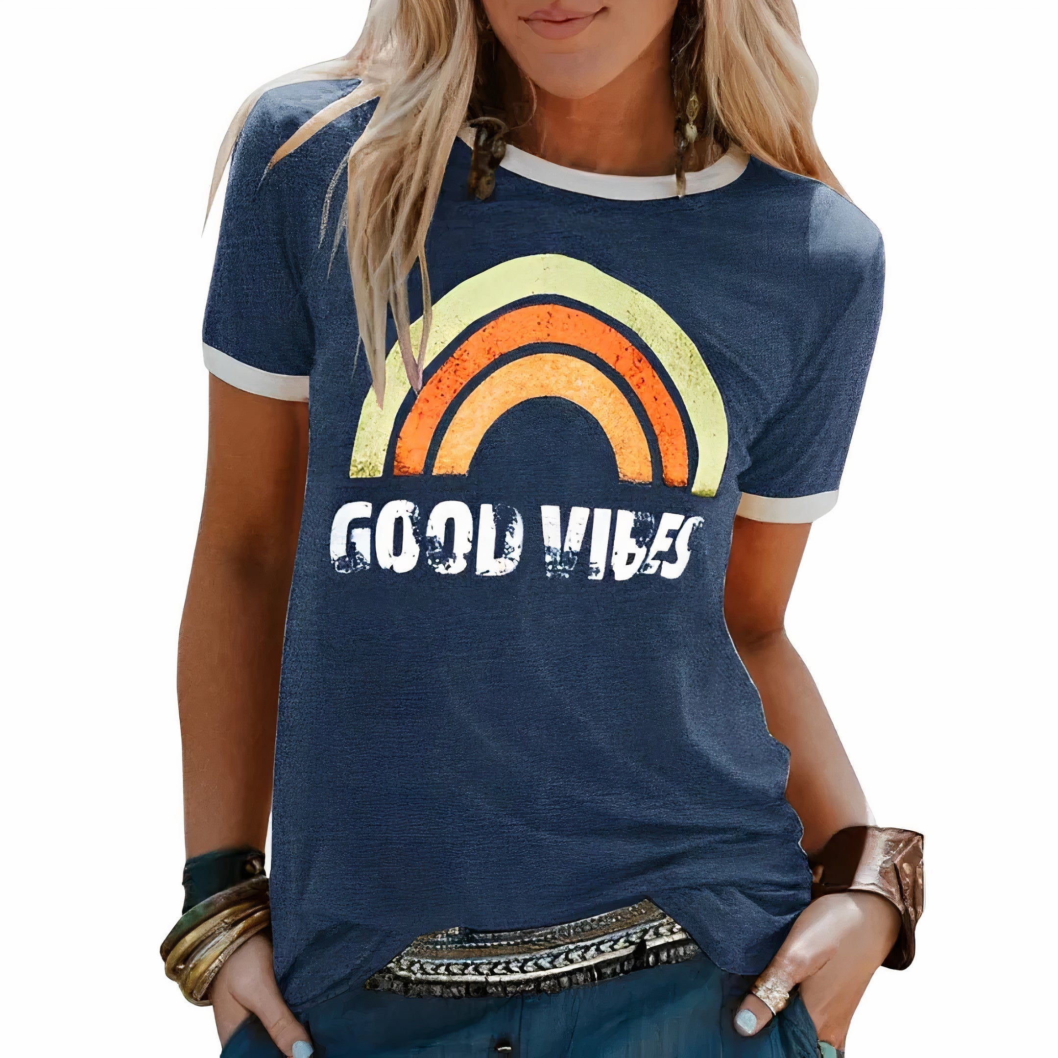 T-shirt da donna casual con stampa rétro