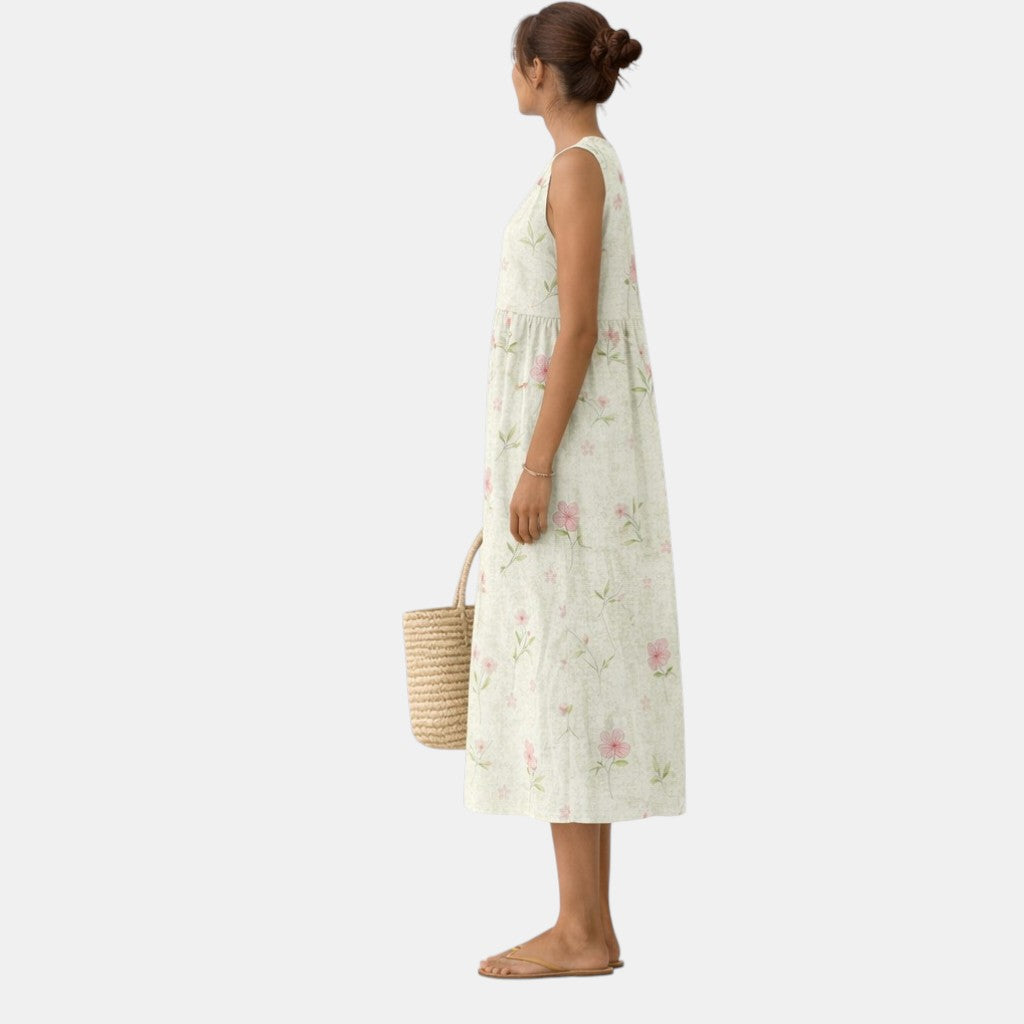Abito midi donna in cotone viscosa con stampa floreale