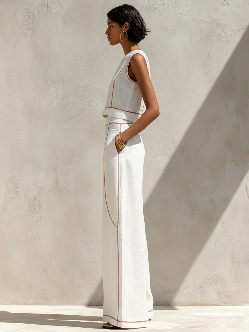 Completo donna minimal con cuciture a contrasto