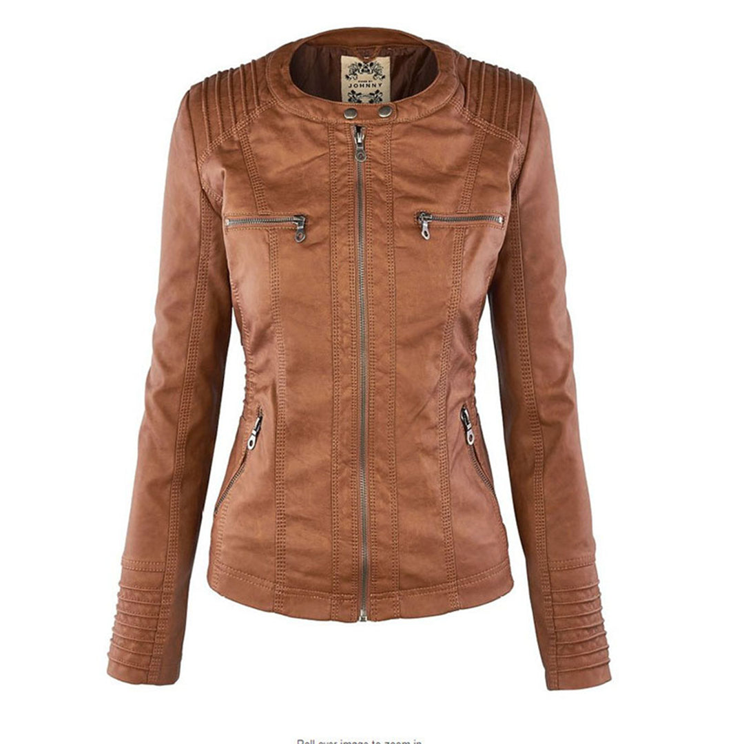 Giacca donna con cappuccio, zip e dettagli stile biker