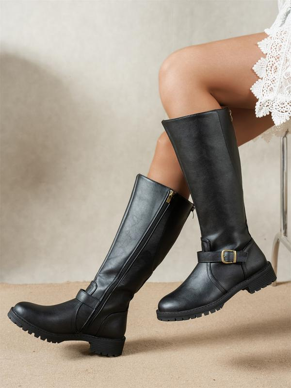 Stivali alti donna con zip laterale e fibbia decorativa