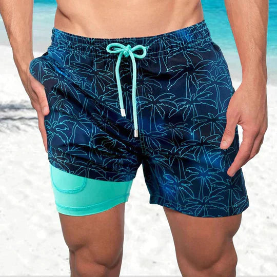 Shorts mare uomo 2 in 1 con compressione interna