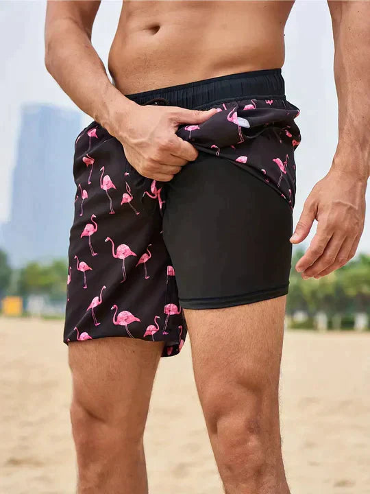 Shorts mare uomo 2 in 1 con compressione interna