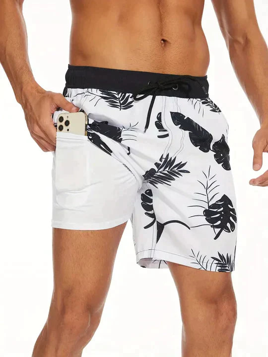 Shorts mare uomo 2 in 1 con compressione interna