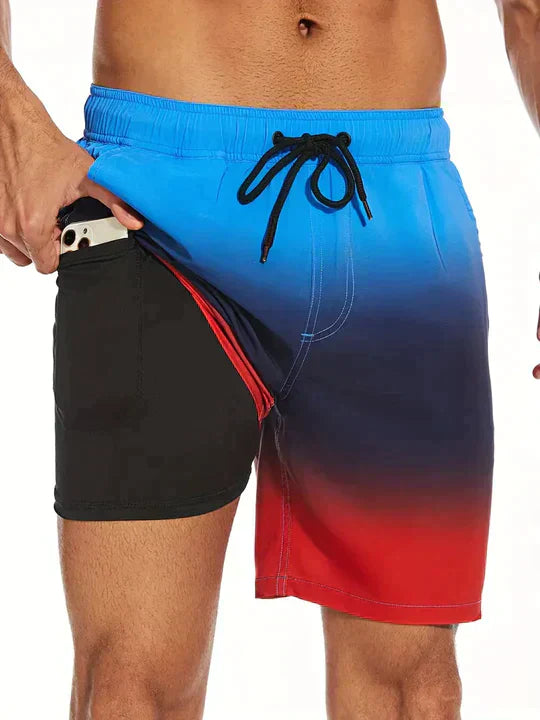Shorts mare uomo 2 in 1 con compressione interna
