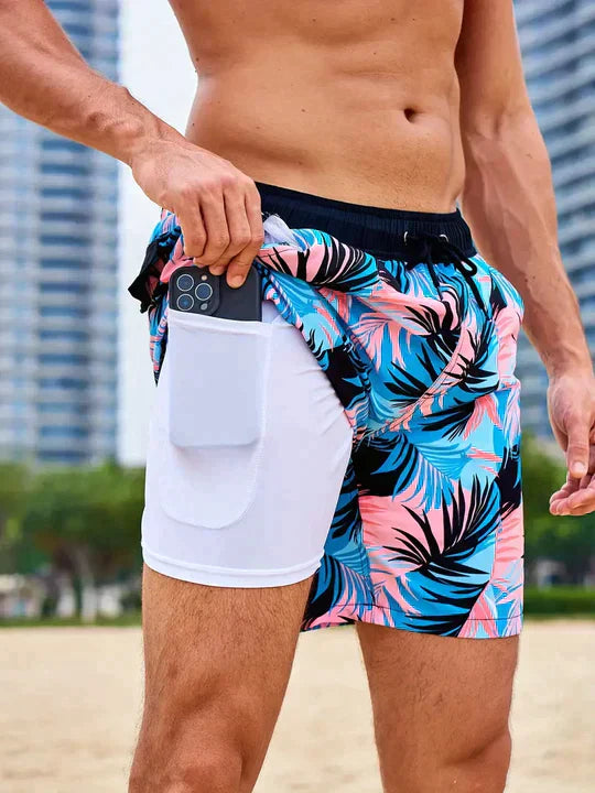 Shorts mare uomo 2 in 1 con compressione interna