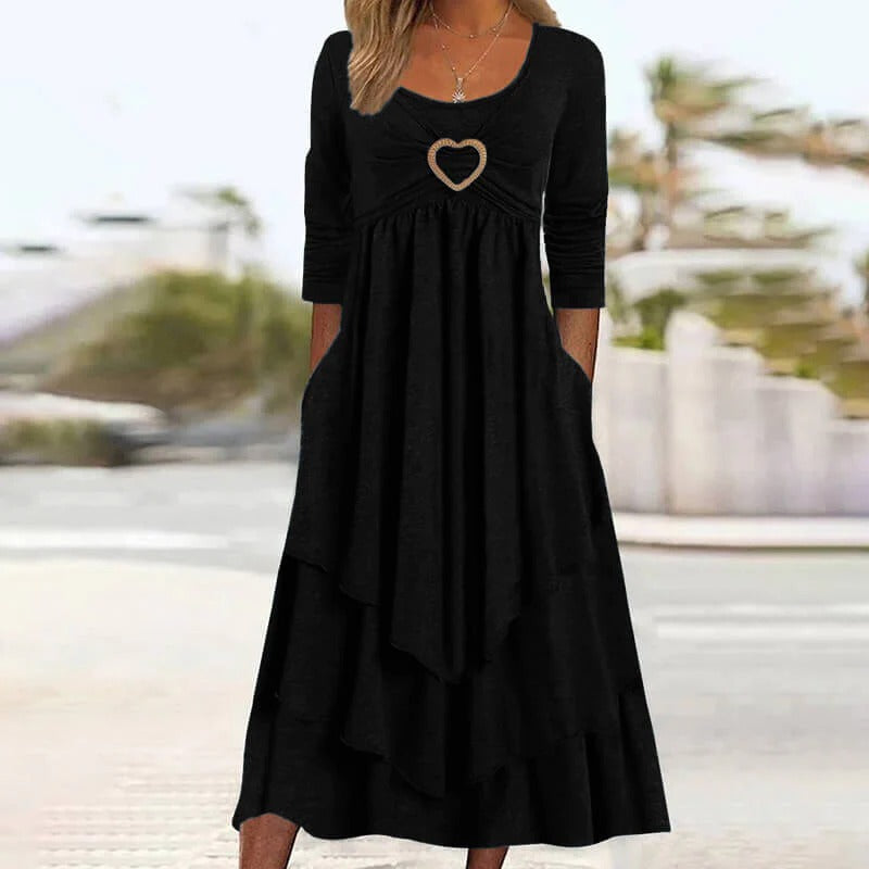 Abito midi donna con dettaglio cuore e gonna sovrapposta