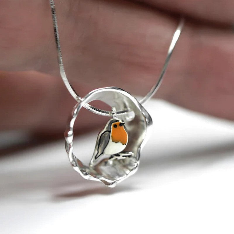 Collana donna argentata con pendente pettirosso