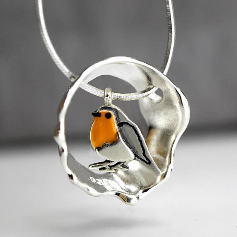 Collana donna argentata con pendente pettirosso