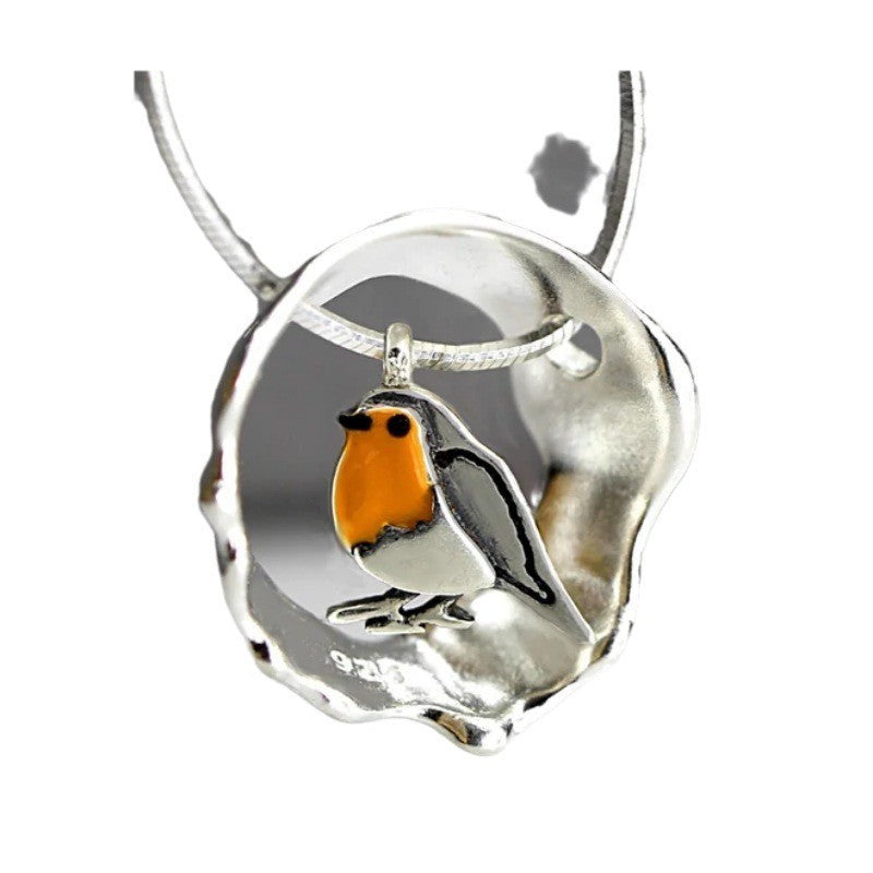 Collana donna argentata con pendente pettirosso