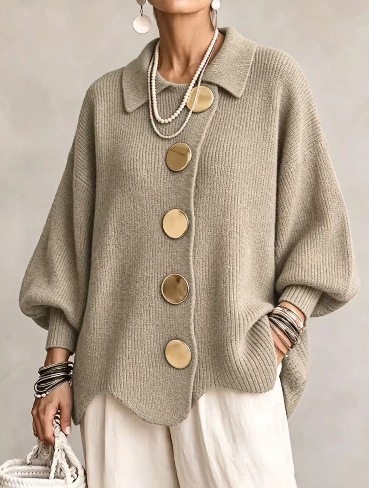Cardigan donna oversize in poliestere con bottoni grandi