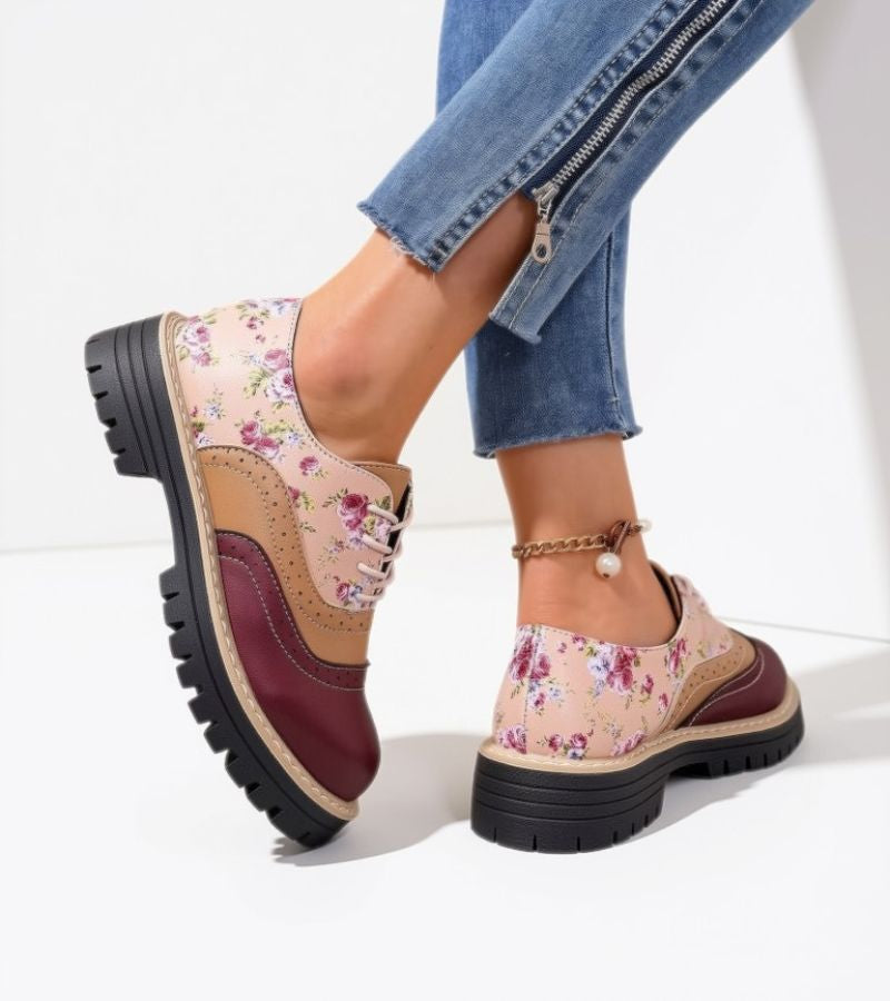 Scarpe Oxford donna floreali con suola platform e lacci