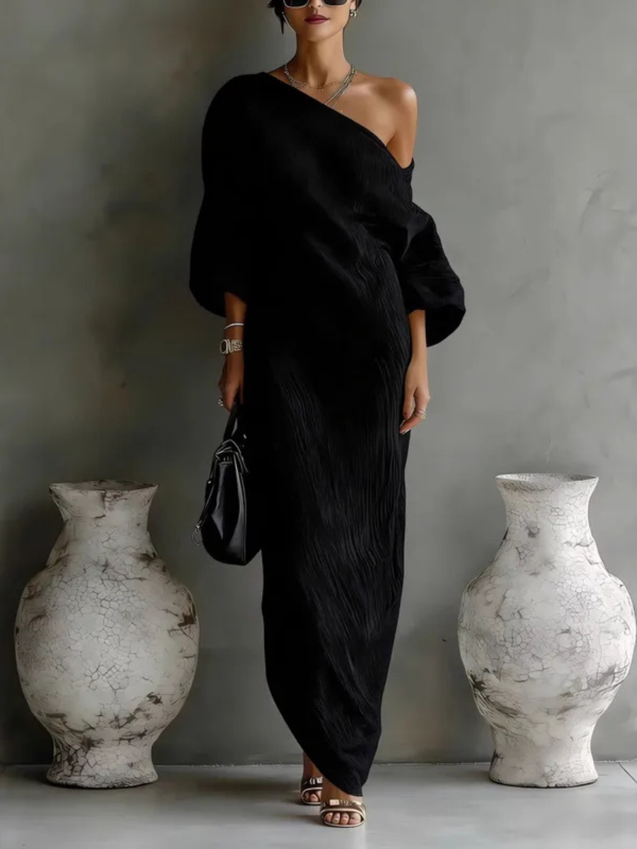 Abito maxi donna monospalla elegante con linea fluida