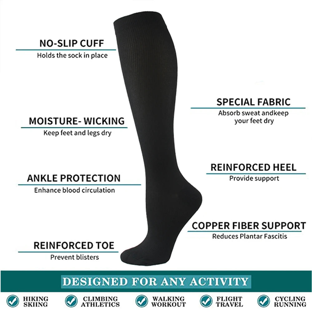 Calze compressive unisex per sport viaggio e anti-fatica
