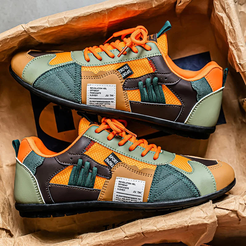 Sneakers uomo rétro in pelle con dettagli a contrasto