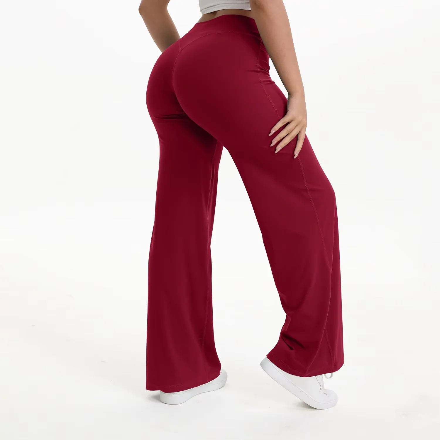 Pantaloni yoga donna a vita alta con gamba ampia